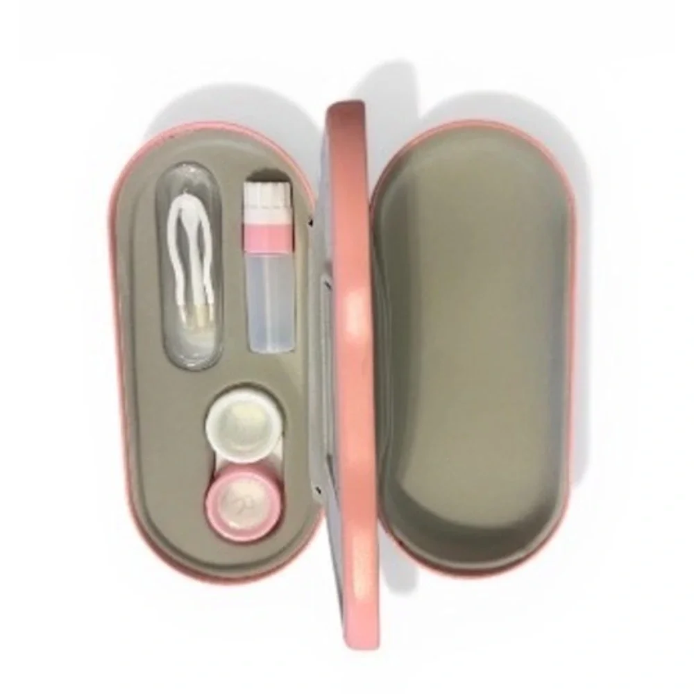 Pink 2-in-1 Dual Eyeglass and Contact Lens Case Travel Kit with Mirror and Tools